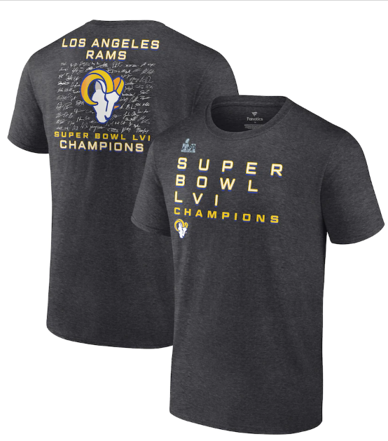 Men's Los Angeles Rams 2022 Heathered Charcoal Super Bowl LVI Champions Roster Signature T-Shirt Men's Los Angeles Rams 2022 Heathered Charcoal Super Bowl LVI Champions Roster Signature T-Shirt